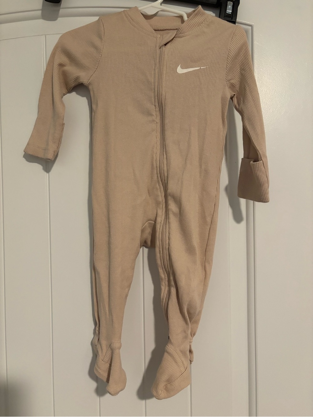 Nike Beige Ribbed Footed Baby One-Piece Sleeper